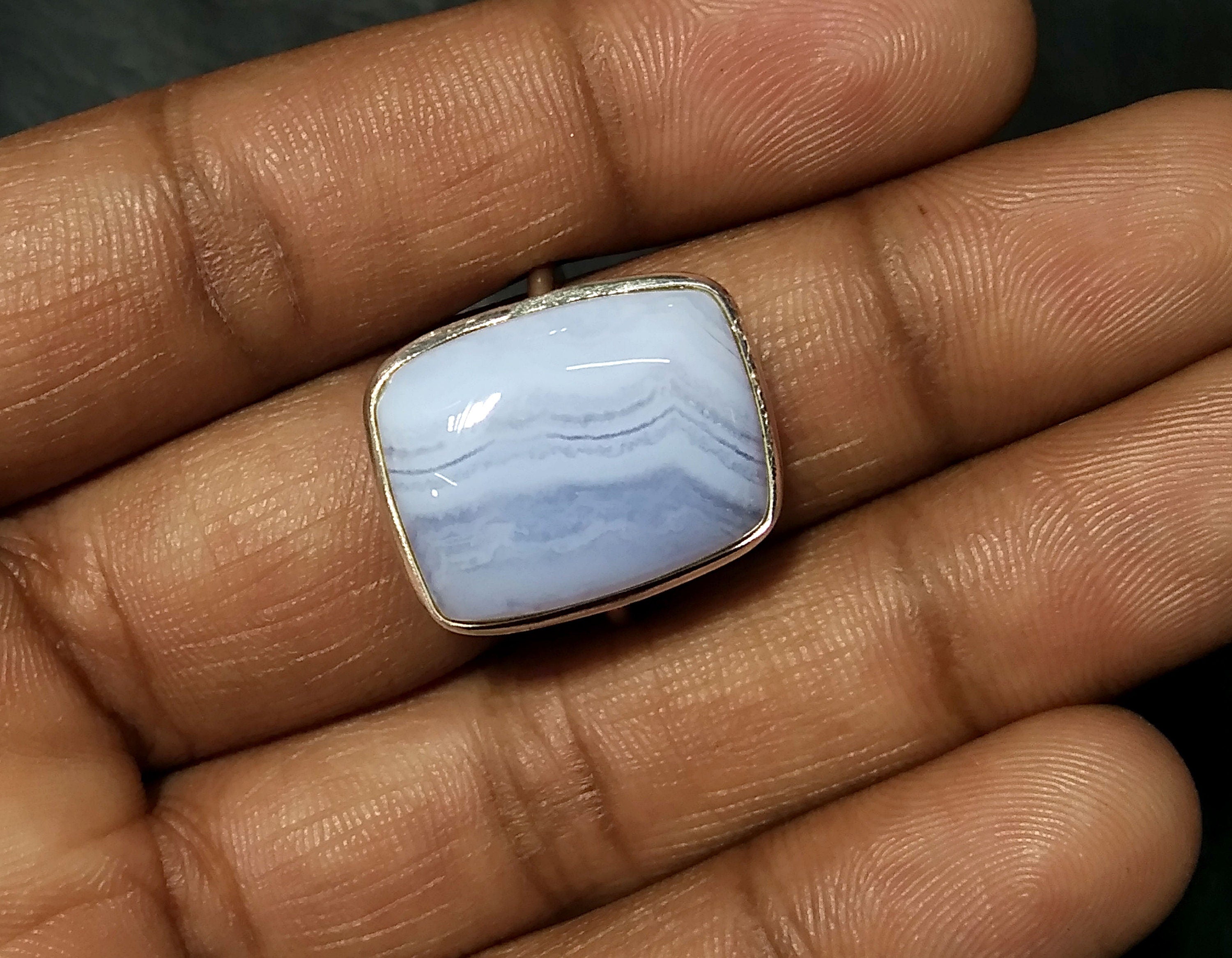 Natural Blue Lace Agate Gemstone Ring, 925 Solid Starling Silver Ring Jewelry, Stone Size 18x14mm Statement Ring, Gift Birthday Ring Jewelry
